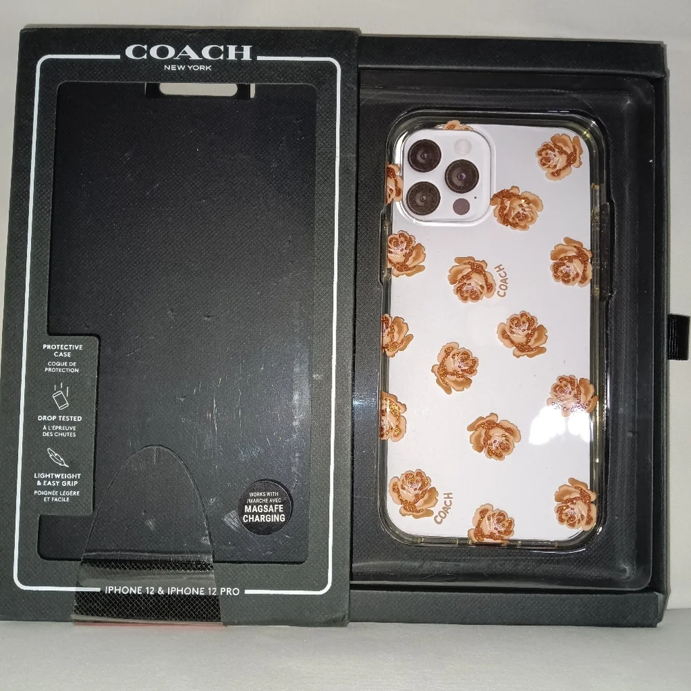 NIB-Coach iPhone 12/12 Pro Case-Pink Sparkly Floral Pattern